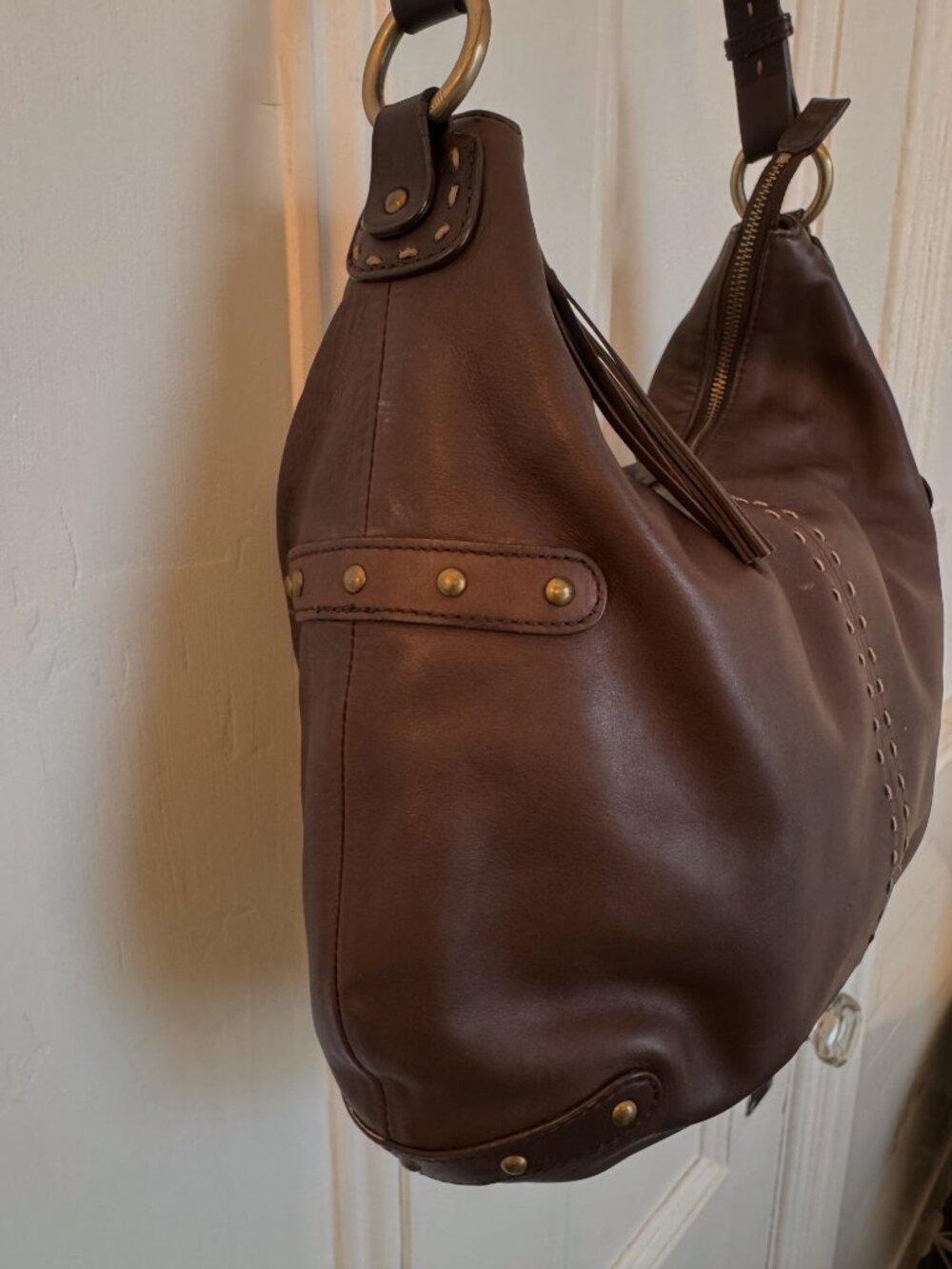 SIGRID OLSEN Leather Dark Chocolate Brown Hobo Bag - Picture 5 of 10